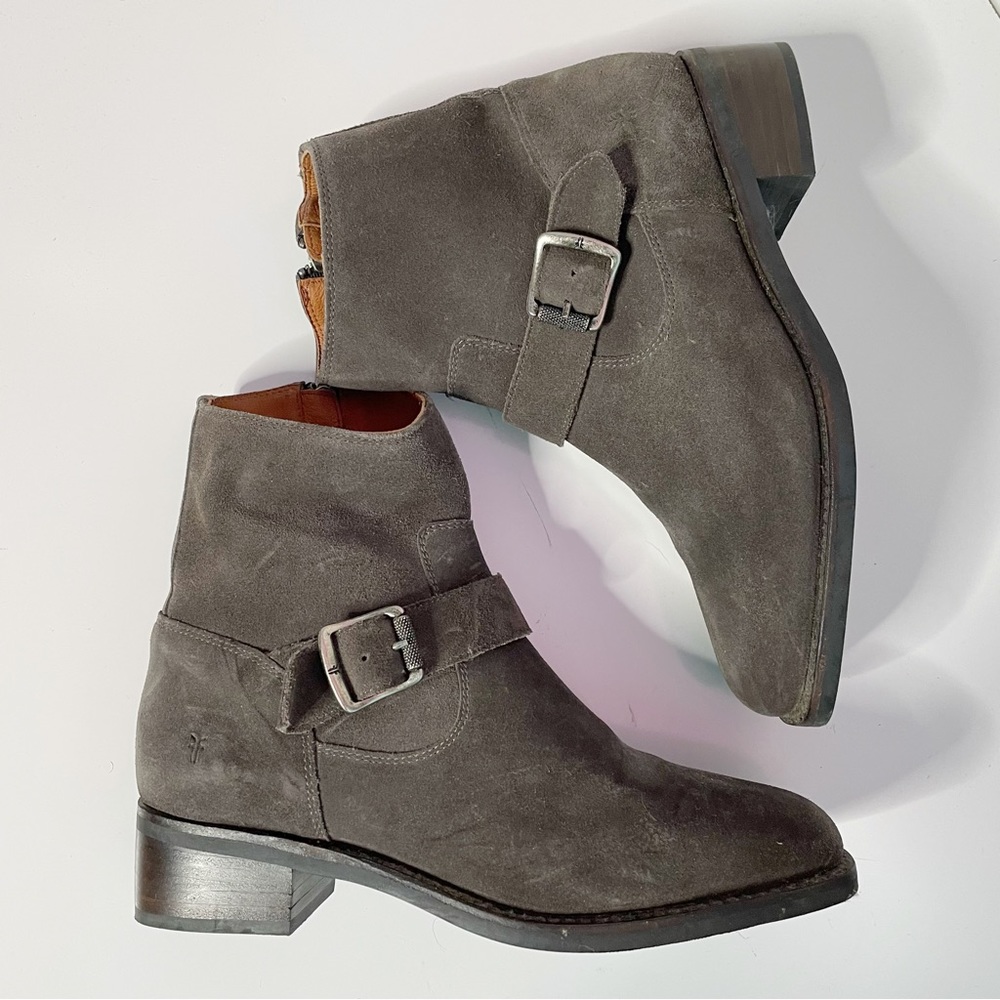 New Frye Hannah Engineer Gray Suede Boots Size 8